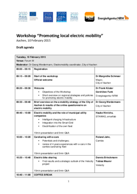 How to promote electric mobility at local level? Aachen Workshop and the study tour agenda.